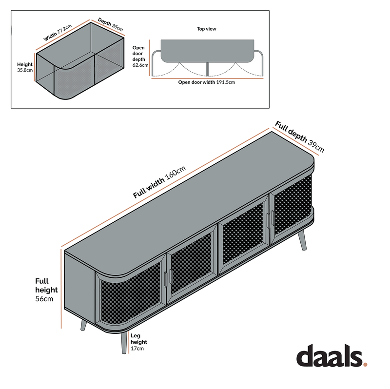 Izzy Curved Rattan 160cm Wide TV Unit, White
