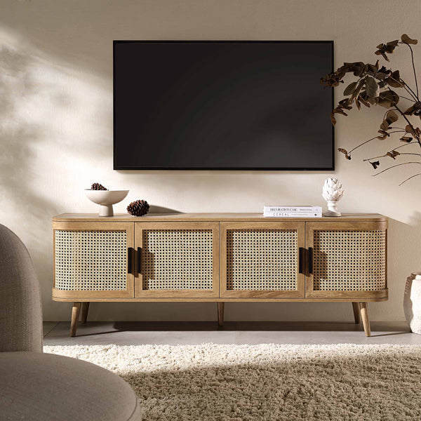 Izzy Curved Rattan 160cm Wide TV Unit, Natural