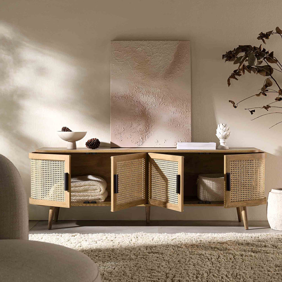 Izzy Curved Rattan 160cm Wide TV Unit, Natural