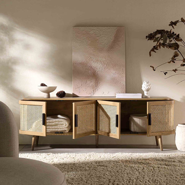 Izzy Curved Rattan 160cm Wide TV Unit, Natural
