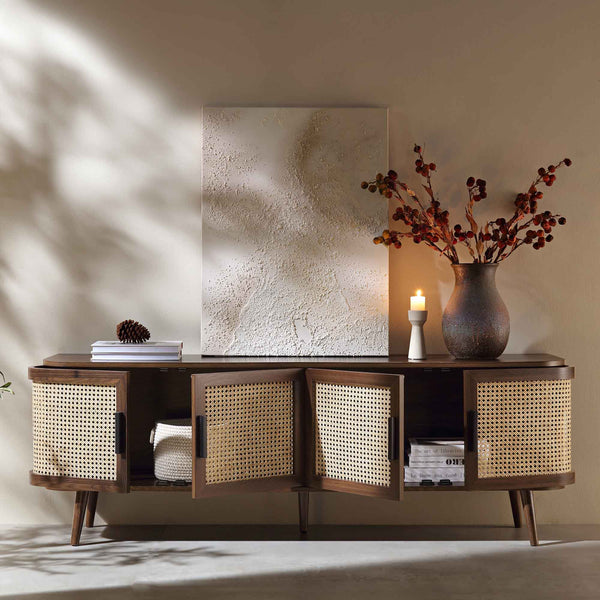 Izzy Curved Rattan 160cm Wide TV Unit, Walnut