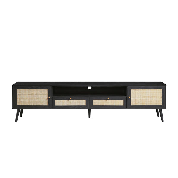 Frances Woven Rattan 200cm Wide TV Unit, Black