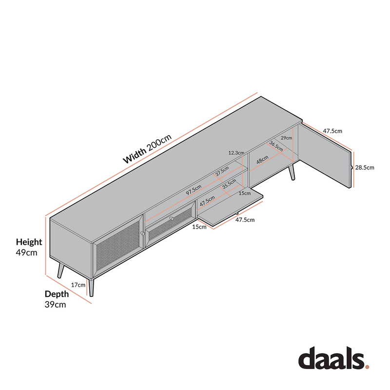 Frances Woven Rattan 200cm Wide TV Unit, White
