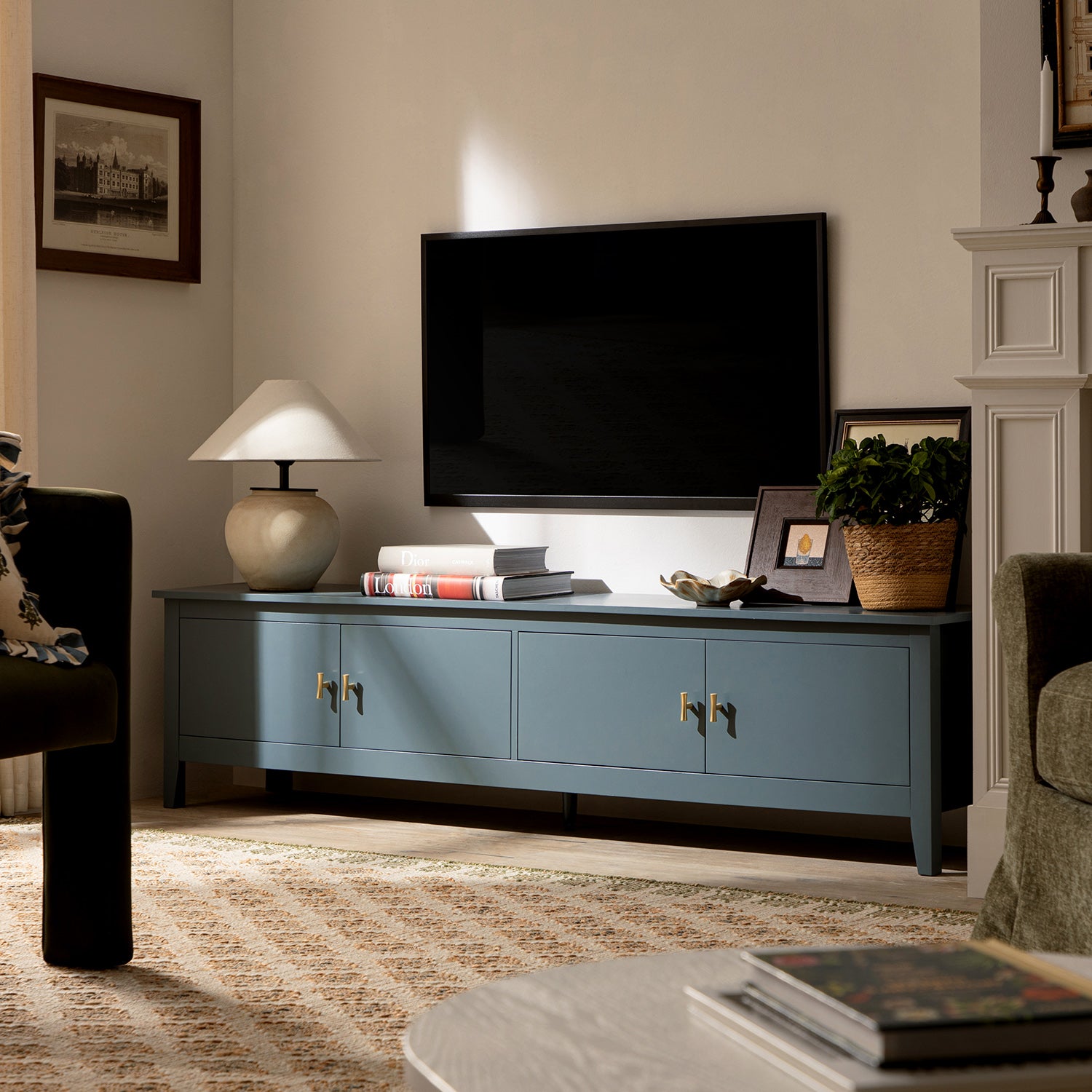 Oakham 180cm Wide TV Unit, Stormy Blue