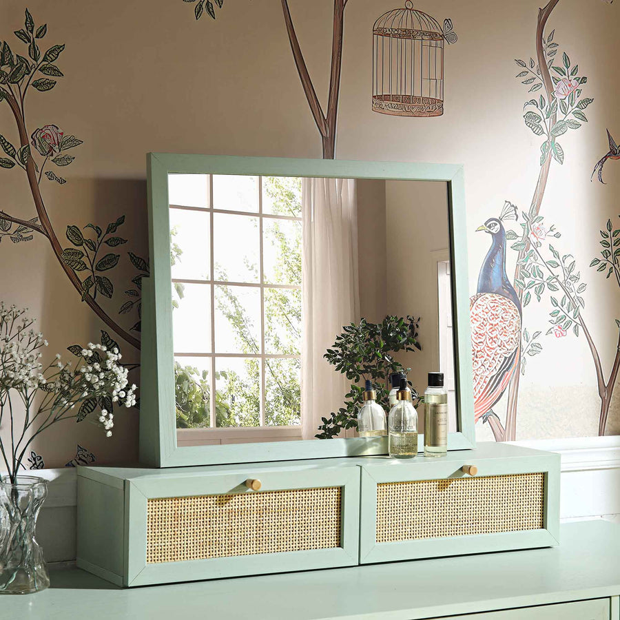 Frances Woven Rattan Vanity Mirror, Mint