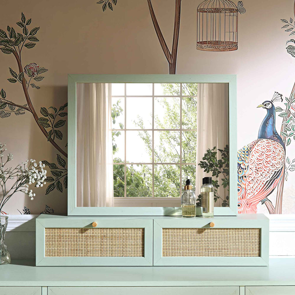 Frances Woven Rattan Vanity Mirror, Mint | daals