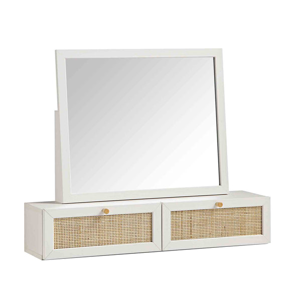 Frances Woven Rattan Vanity Mirror, White