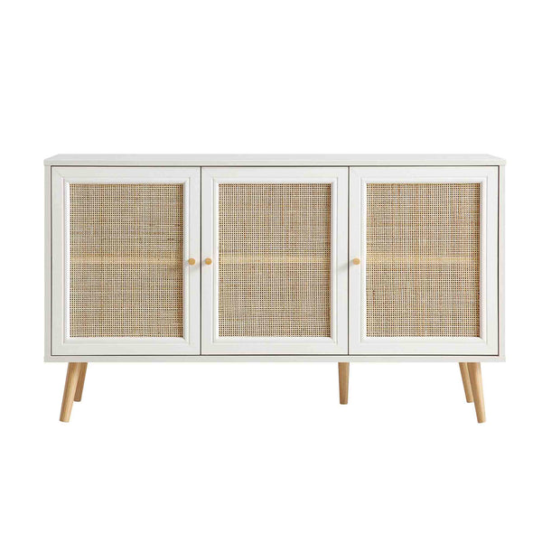 Frances Woven Rattan 3-Door Sideboard, White