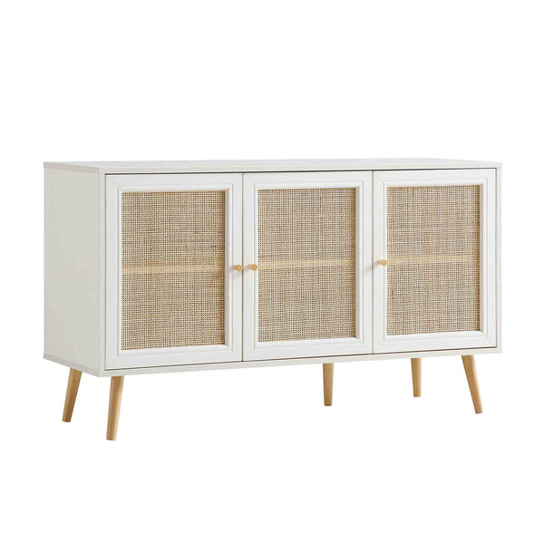 Frances Woven Rattan 3-Door Sideboard, White