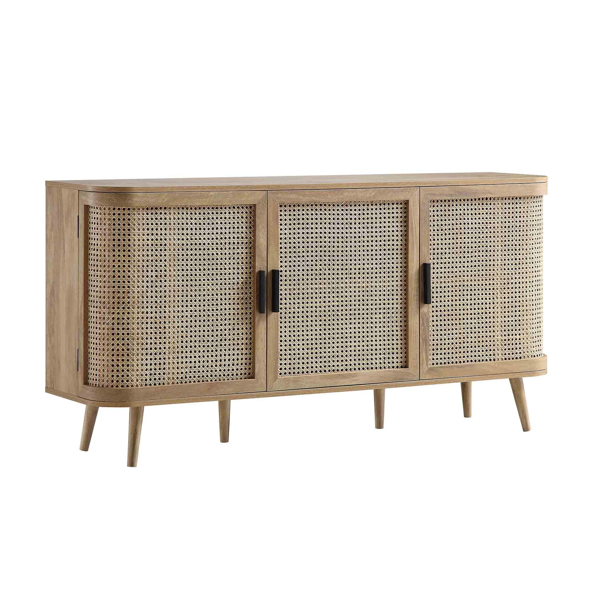 Izzy Curved Rattan Large 3-Door Sideboard, Natural