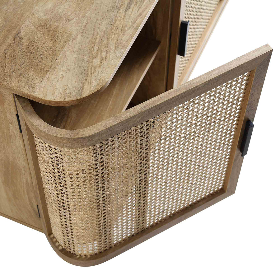 Izzy Curved Rattan Large 3-Door Sideboard, Natural