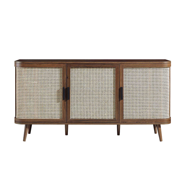Izzy Curved Rattan Large 3-Door Sideboard, Walnut