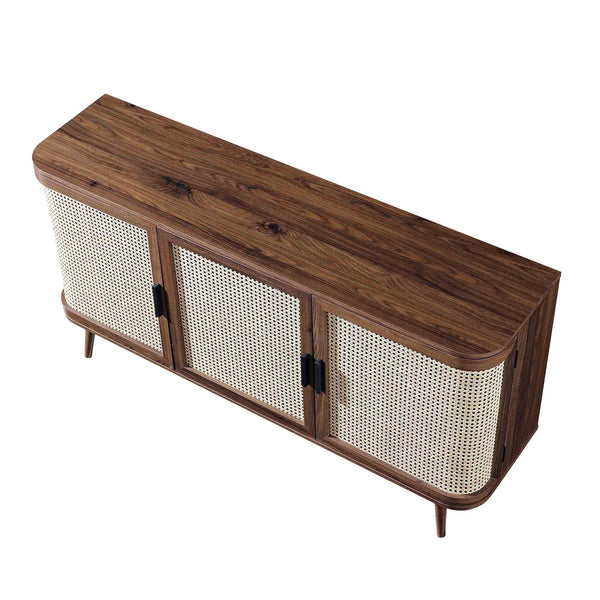Izzy Curved Rattan Large 3-Door Sideboard, Walnut