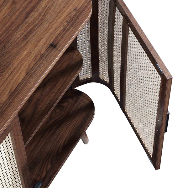 Izzy Curved Rattan Large 3-Door Sideboard, Walnut