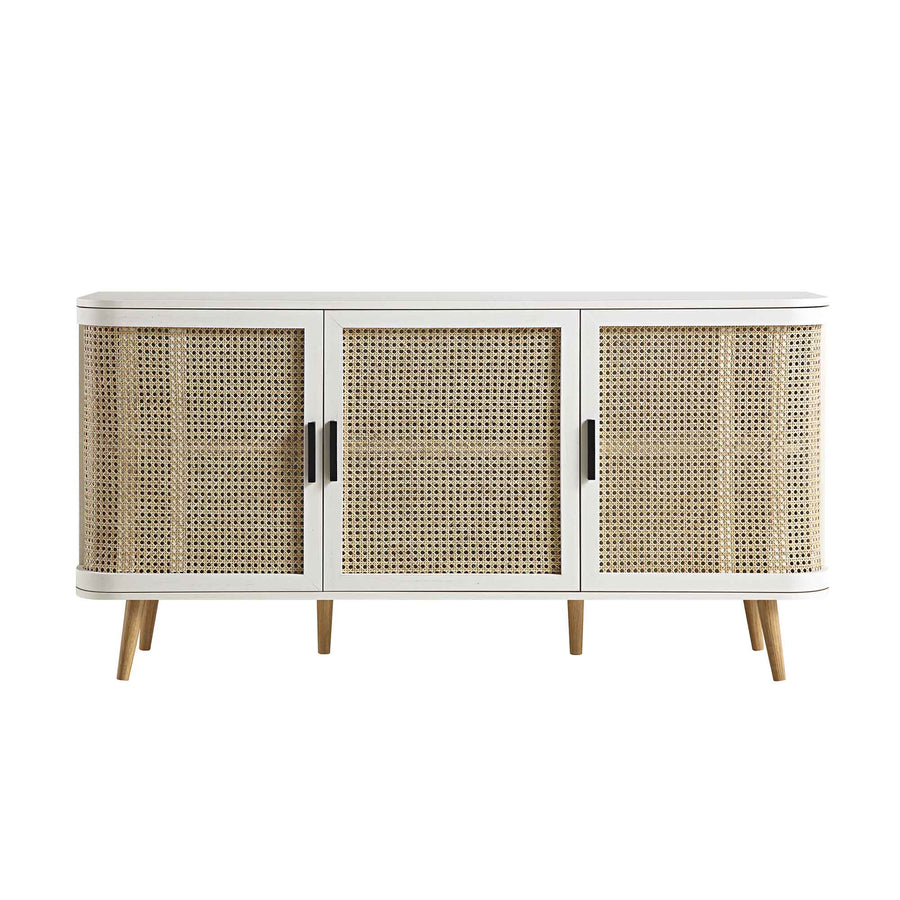 Izzy Curved Rattan Large 3-Door Sideboard, White