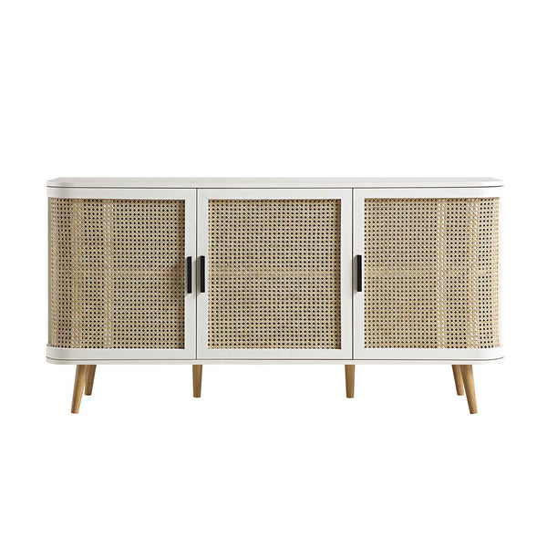 Izzy Curved Rattan Large 3-Door Sideboard, White