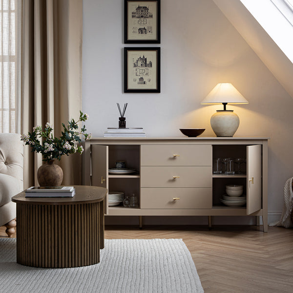 Oakham Wide Sideboard with Drawers, Deep Greige