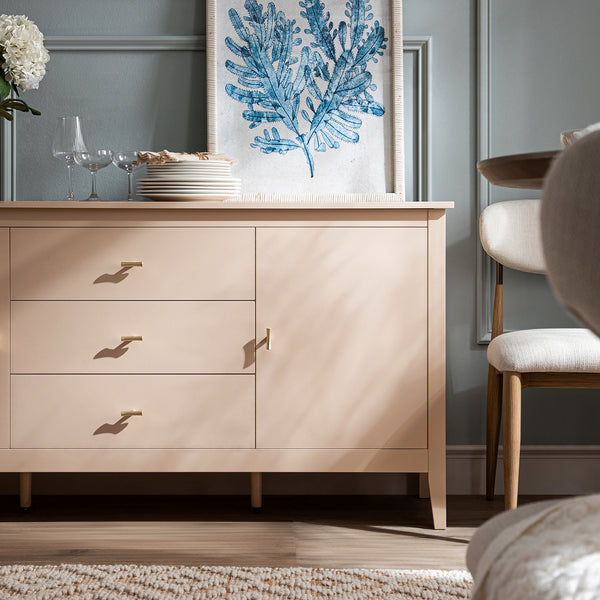 Oakham Wide Sideboard with Drawers, Nude Pink - daals