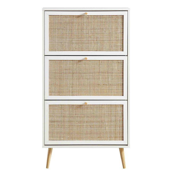 Frances Rattan 3 Tier Shoe Storage Cabinet, White