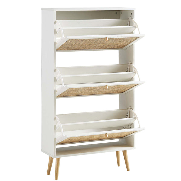 Frances Rattan 3 Tier Shoe Storage Cabinet, White