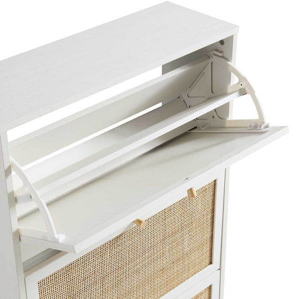 Frances Rattan 3 Tier Shoe Storage Cabinet, White