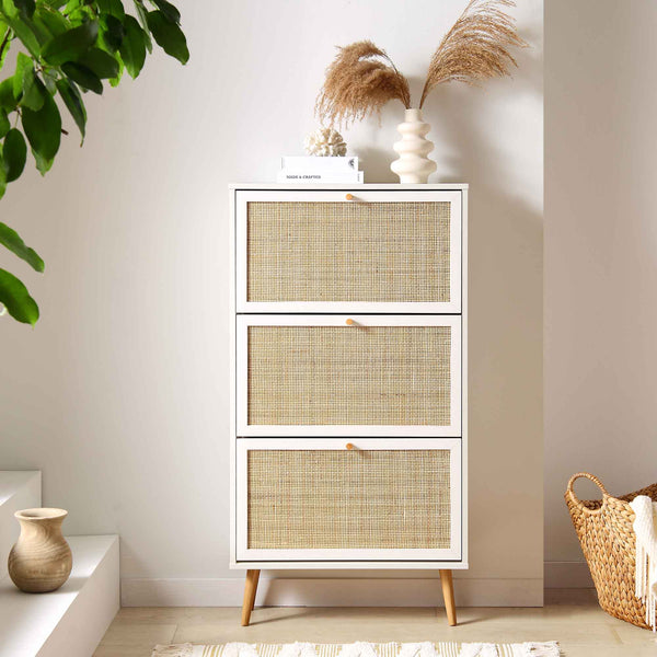 Frances Rattan 3 Tier Shoe Storage Cabinet, White