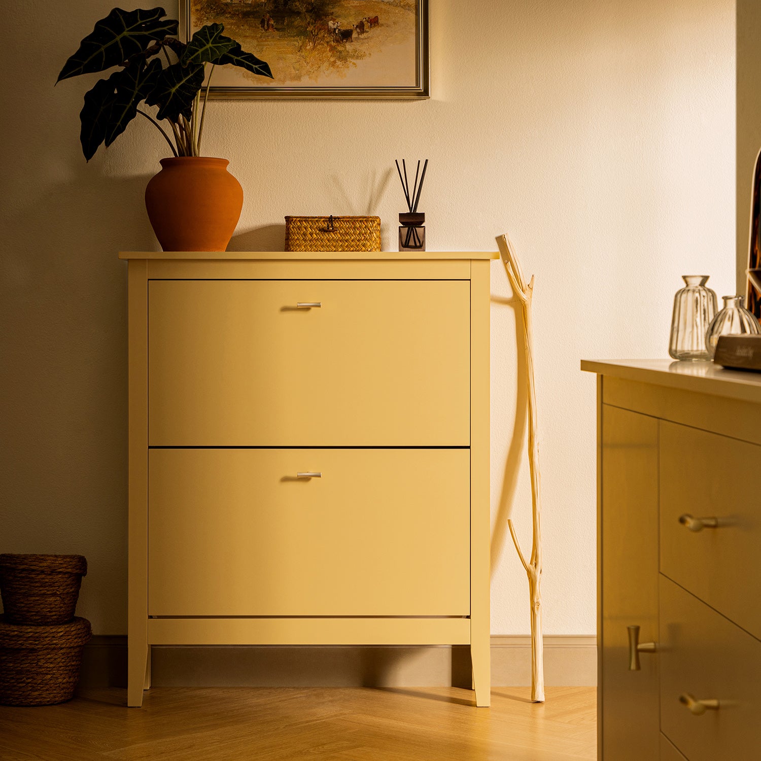 Oakham 2-Tier Shoe Cabinet, Rattan Yellow