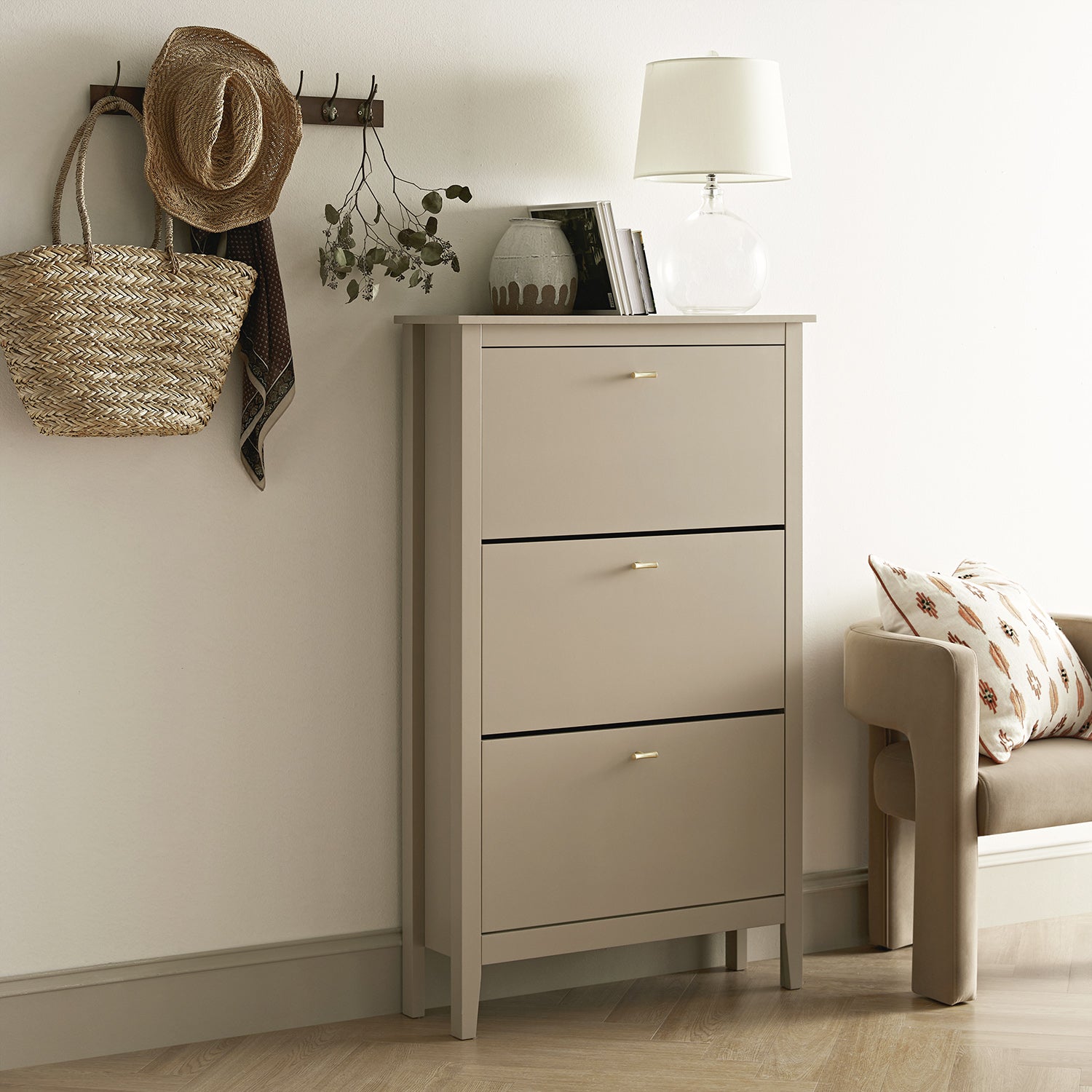 Oakham 3-Tier Shoe Cabinet, Deep Greige