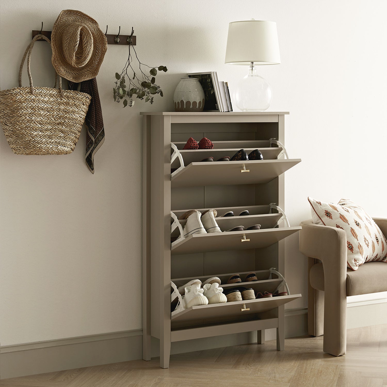 Oakham 3-Tier Shoe Cabinet, Deep Greige