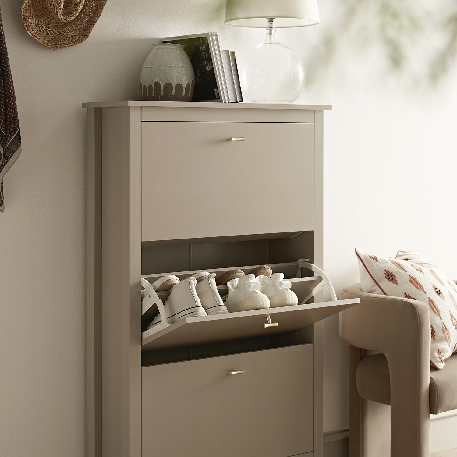 Oakham 3-Tier Shoe Cabinet, Deep Greige