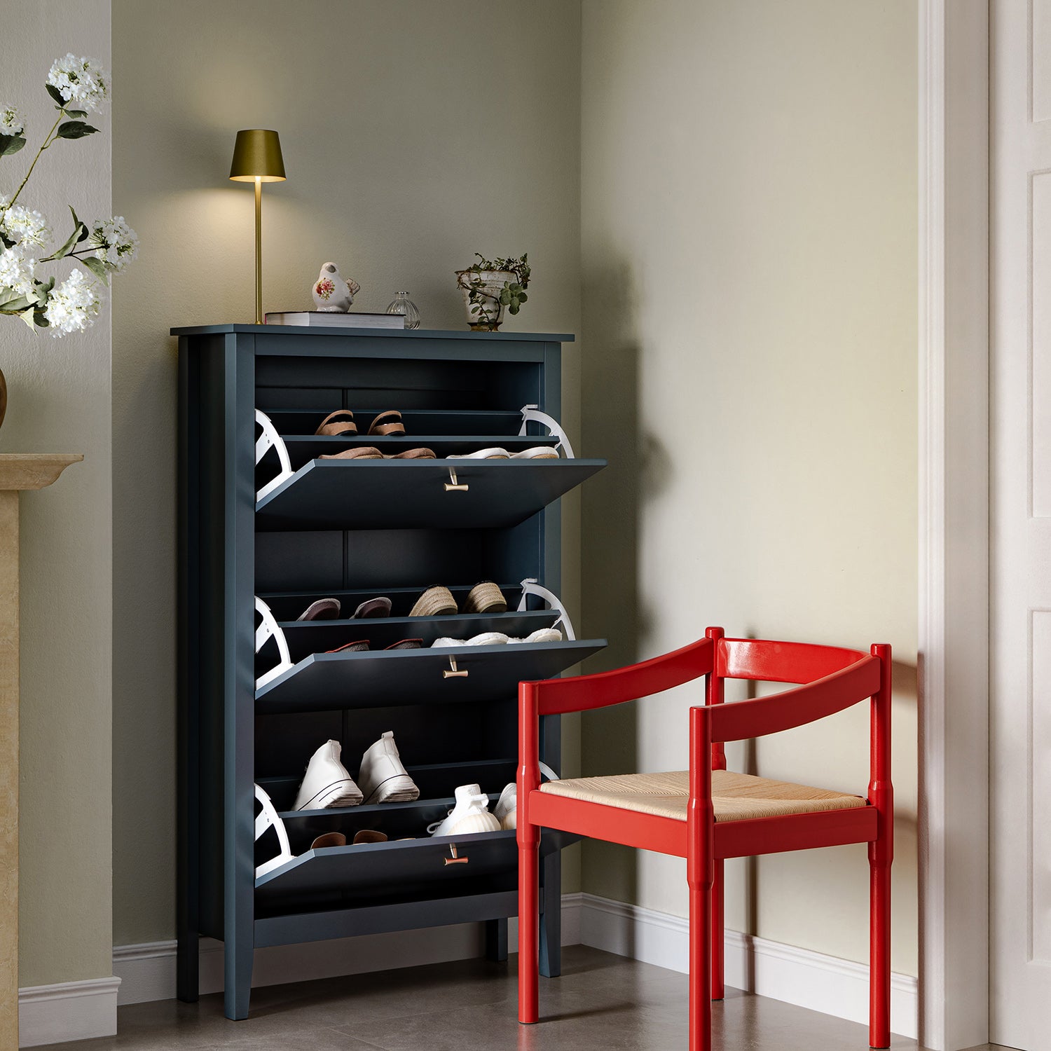 Oakham 3-Tier Shoe Cabinet, Stormy Blue