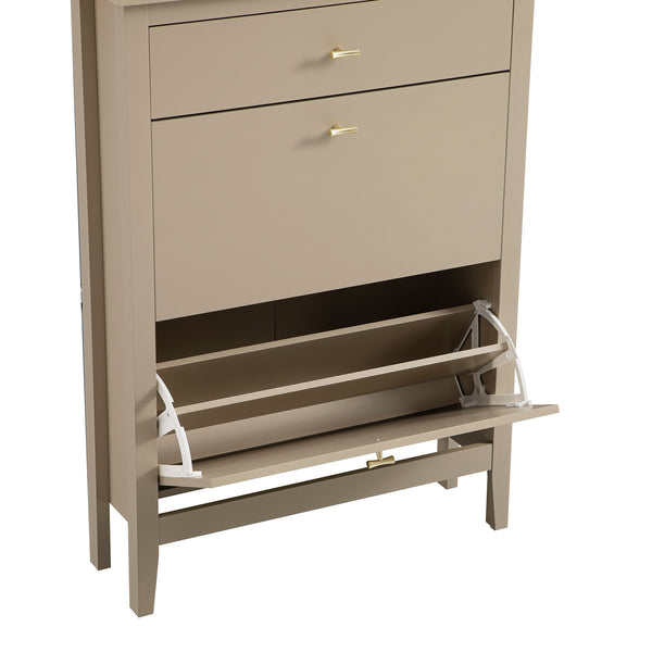 Oakham 2-Tier Shoe Cabinet with Top Drawer, Deep Greige