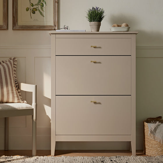 Oakham 2-Tier Shoe Cabinet with Top Drawer, Deep Greige