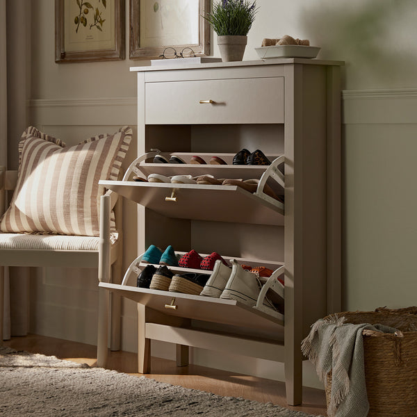 Oakham 2-Tier Shoe Cabinet with Top Drawer, Deep Greige