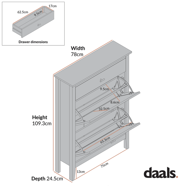 Oakham 2-Tier Shoe Cabinet with Top Drawer, Nude Pink