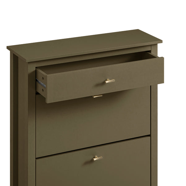 Oakham 2-Tier Shoe Cabinet with Top Drawer, Olive Grove