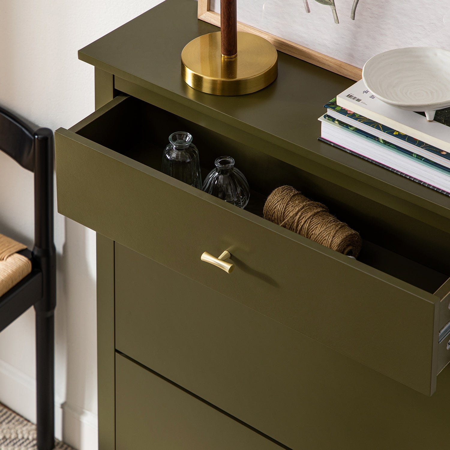Oakham 2-Tier Shoe Cabinet with Top Drawer, Olive Grove