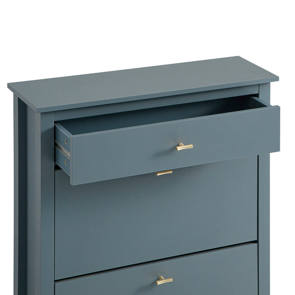 Oakham 2-Tier Shoe Cabinet with Top Drawer, Stormy Blue