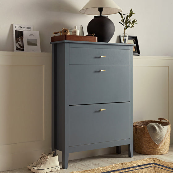 Oakham 2-Tier Shoe Cabinet with Top Drawer, Stormy Blue