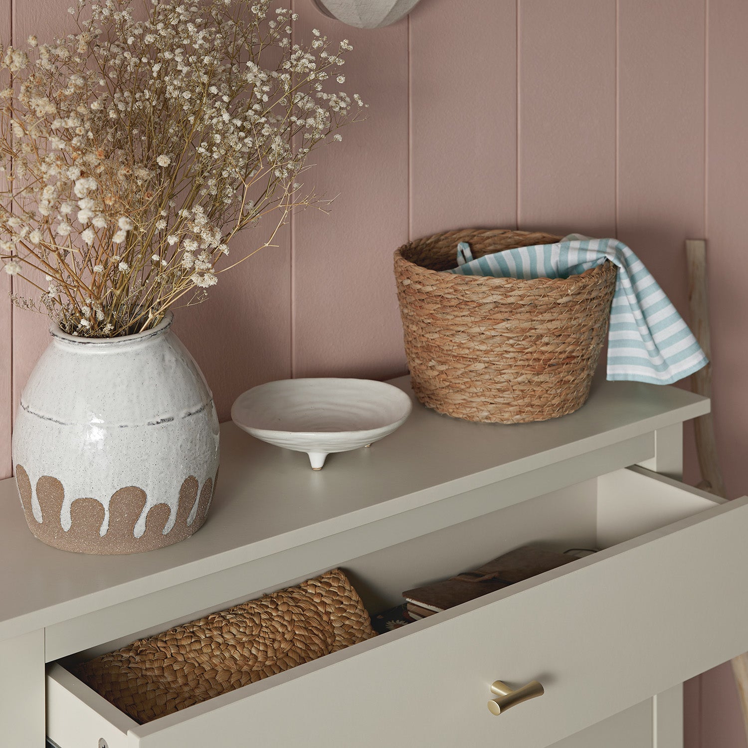 Oakham 2-Tier Shoe Cabinet with Top Drawer, Shaded White