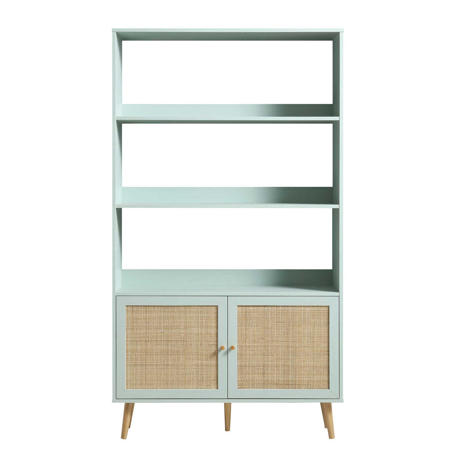 Frances Woven Rattan Bookcase with Doors, Mint