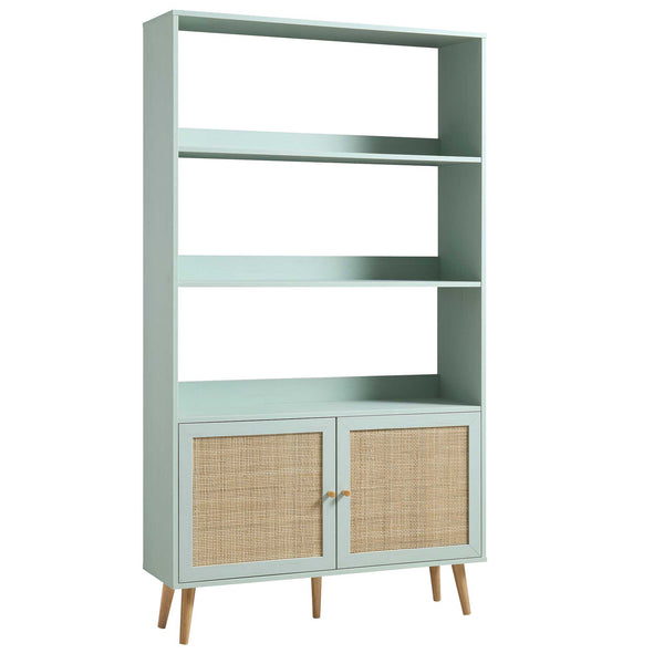 Frances Woven Rattan Bookcase with Doors, Mint