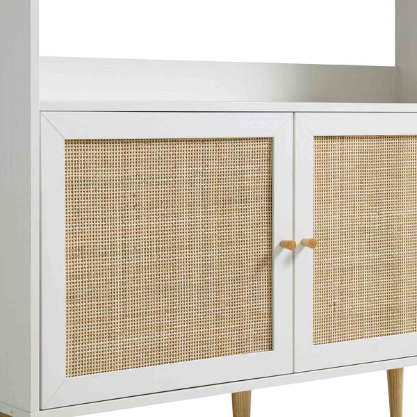 Frances Woven Rattan Bookcase with Doors, White