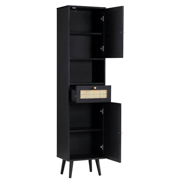 Frances Woven Rattan Tallboy Bathroom Unit, Black