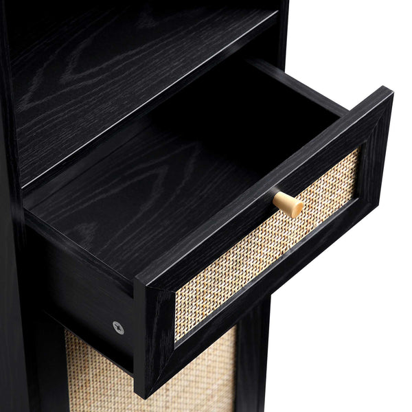 Frances Woven Rattan Tallboy Bathroom Unit, Black