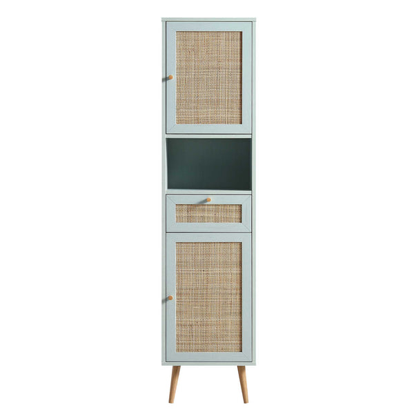 Frances Woven Rattan Tallboy Bathroom Unit, Mint Green