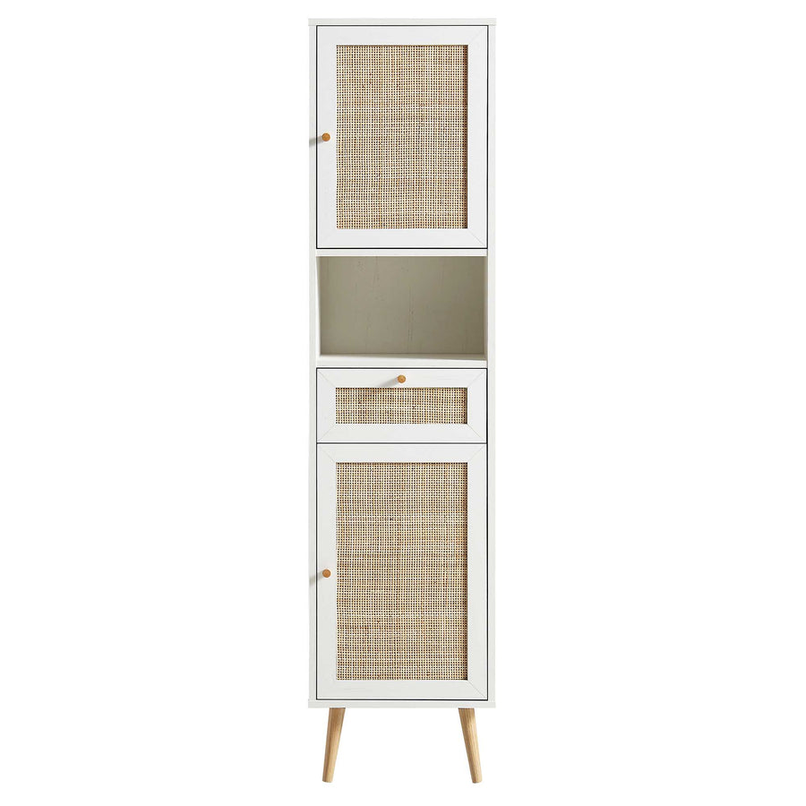 Frances Woven Rattan Tallboy Bathroom Unit, White