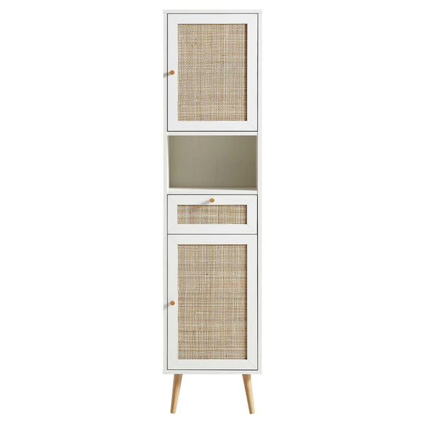 Frances Woven Rattan Tallboy Bathroom Unit, White