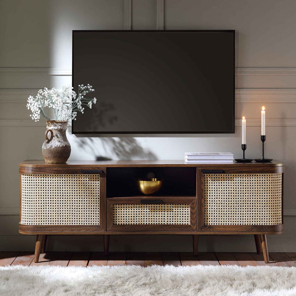 Izzy Curved Rattan 150cm TV Unit, Walnut