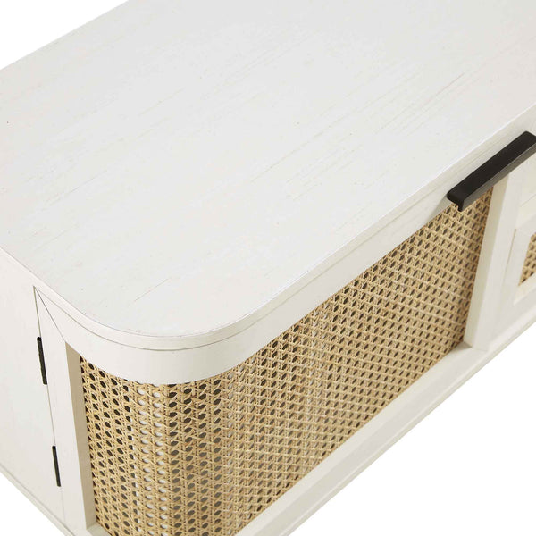 Izzy Curved Rattan 150cm TV Unit, White